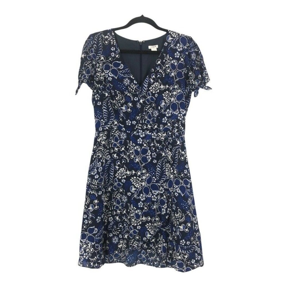 J. Crew Factory Floral Dress Size 4 Blue Faux Wrap Style J0923